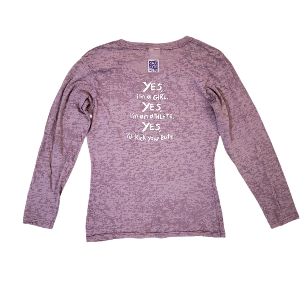 One More Mile Women's‎ Purple Girls Kick Butt Long Sleeve T-Shirt Medium